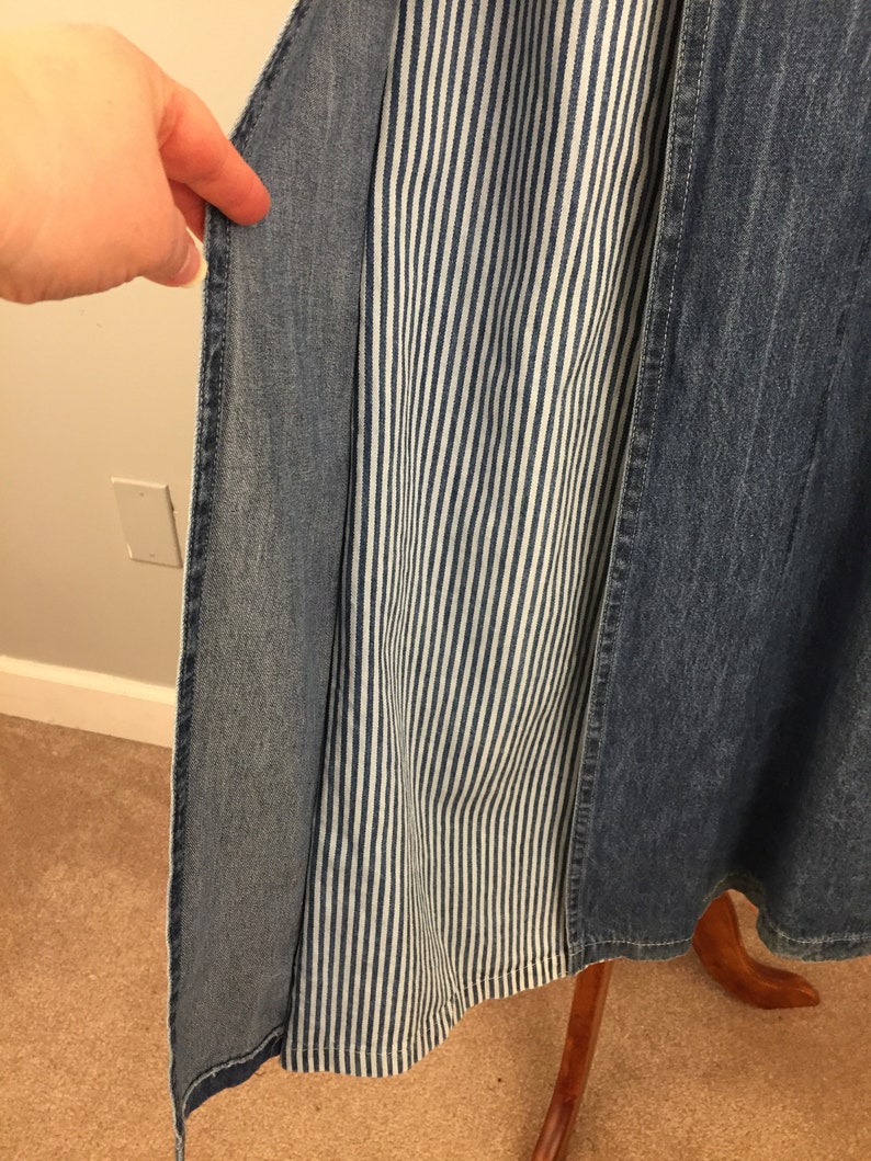 Vintage Denim Dress Blue Jean Dress Long Sleeve Blue White Stripe Women Medium Wash Denim Medium Made USA 80s 90s Vintage Dress 1980s 1990s