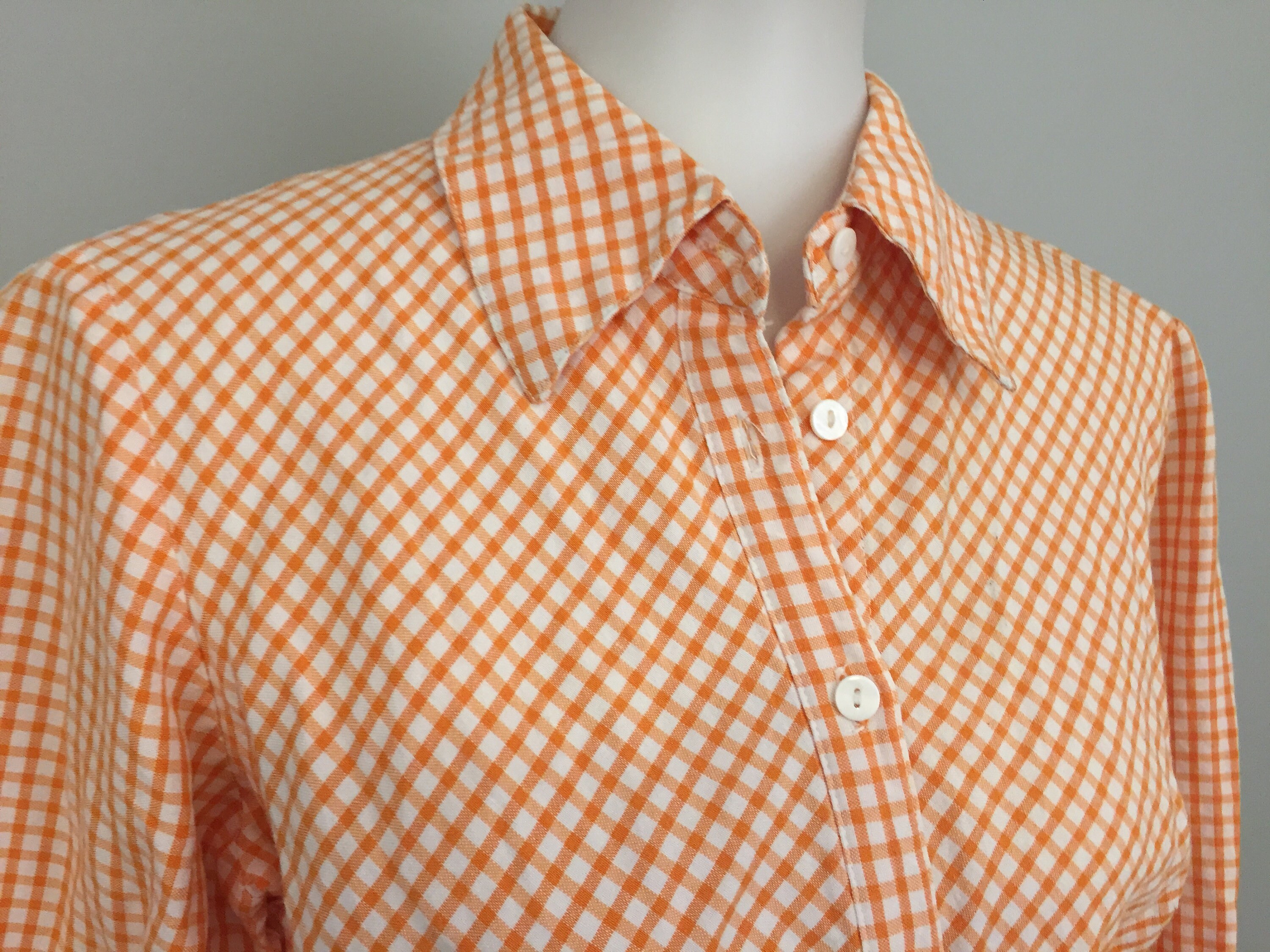 Orange & White Gingham Womens Shirts Country Girl Casual Tops Etsy