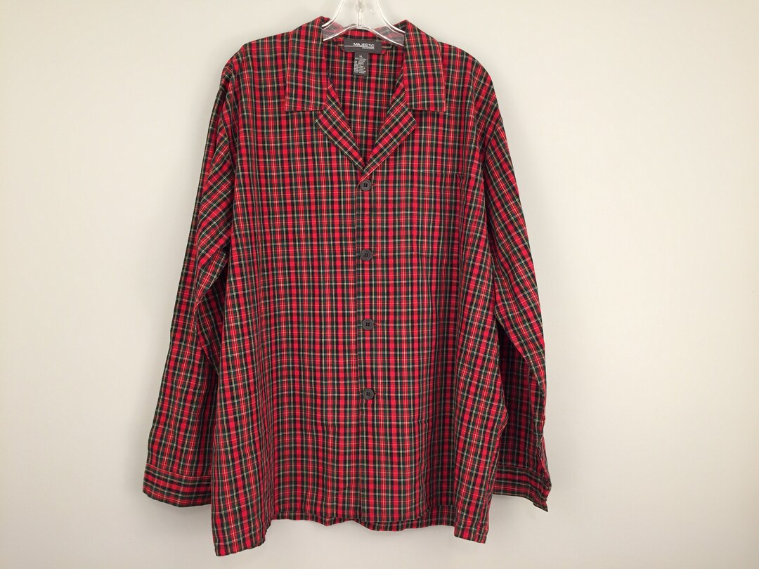 Red Plaid Pajamas XL Vintage Mens Christmas Pajamas Cotton Red Green