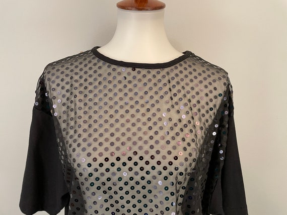 90s Black Sheer Sequin Top Swim Cover Up Beach Co… - image 3