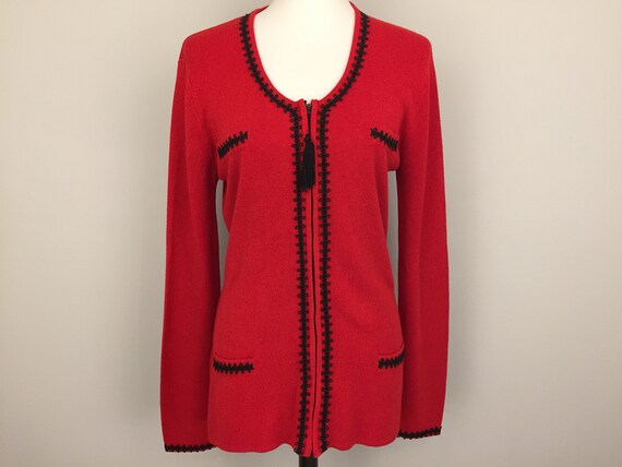 red dressy cardigan