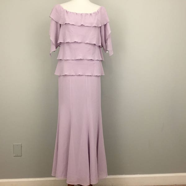Boho Long Chiffon Gown with Ruffles Lavender