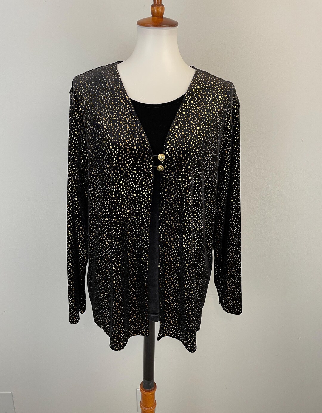 90s Black Velvet Jacket Metallic Velvet Top Black Gold