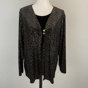 90s Black Velvet Jacket Metallic Velvet Top Black Gold Velvet Top 1990s Evening Wear Vintage Christmas Holiday Clothing Polka Dot Large XL L