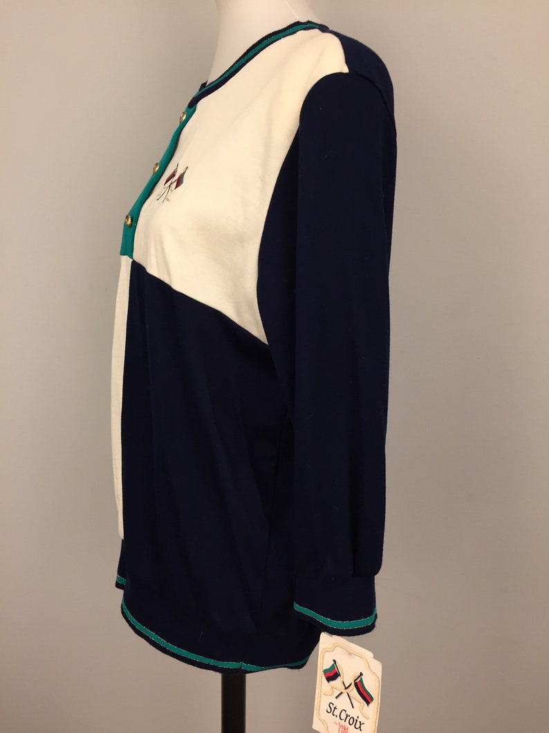 90s Long Sleeve Top Preppy Nautical NWTS Clothing New Vintage Green Navy Blue White Color Block 1990s Plus Size Vintage Size 18 Women