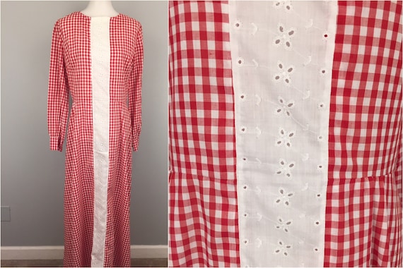 Red White Gingham Dress Long Prairie Dress Maxi Pi