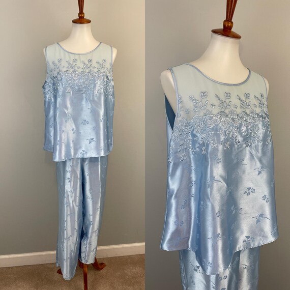 Light blue satin pajamas hotsell