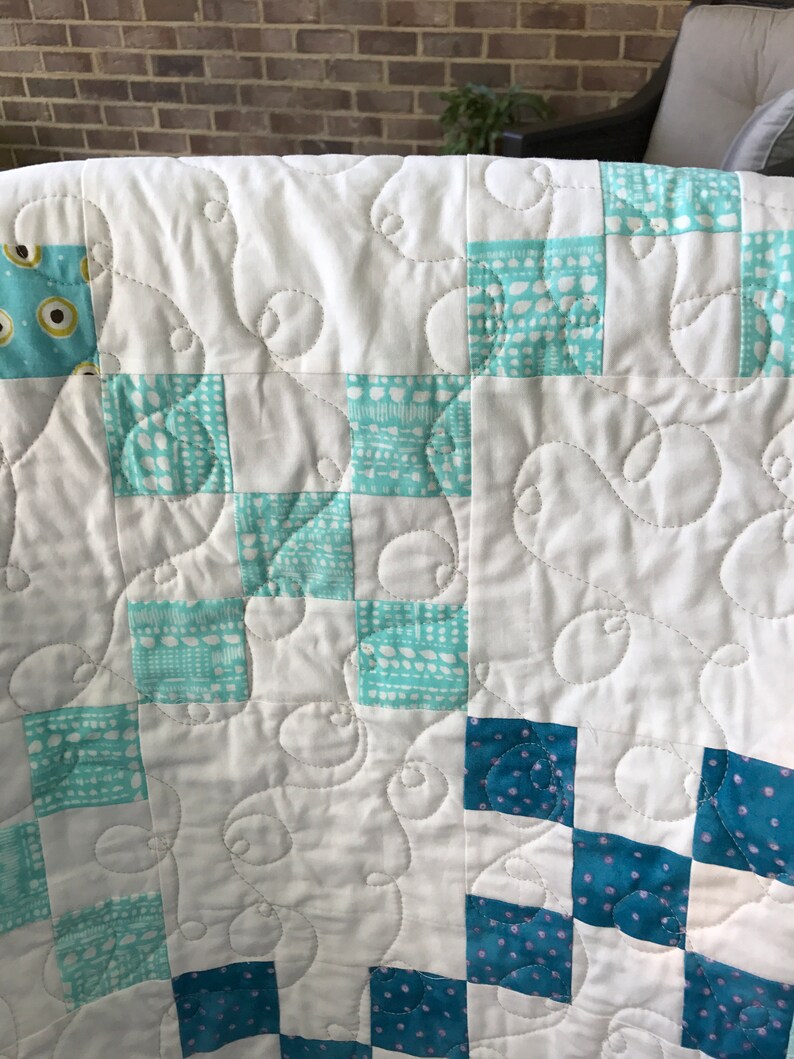 Quilted throw. Aqua teal white patchwork quilt. Infant baby Etsy
