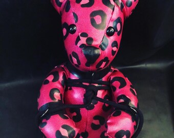 MATURE Latex Bear with Bondage Cuffs & Collar, Rubber Fetish Teddy Toy Accessory Plush made of 0.40mm Latex sheet - Stuffed or Inflatable