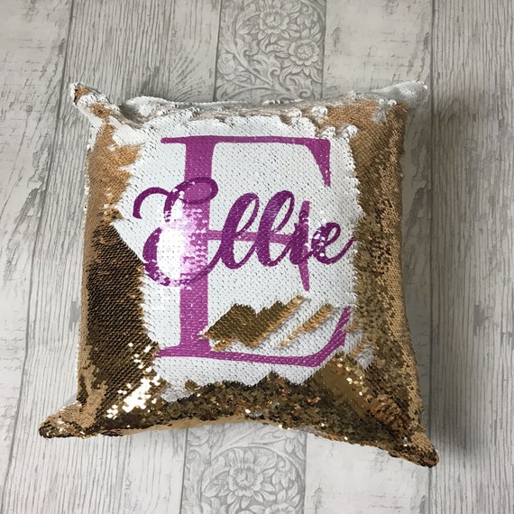 initial sequin pillow