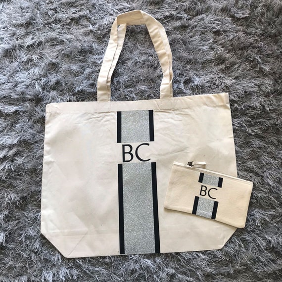 large silver beach bag