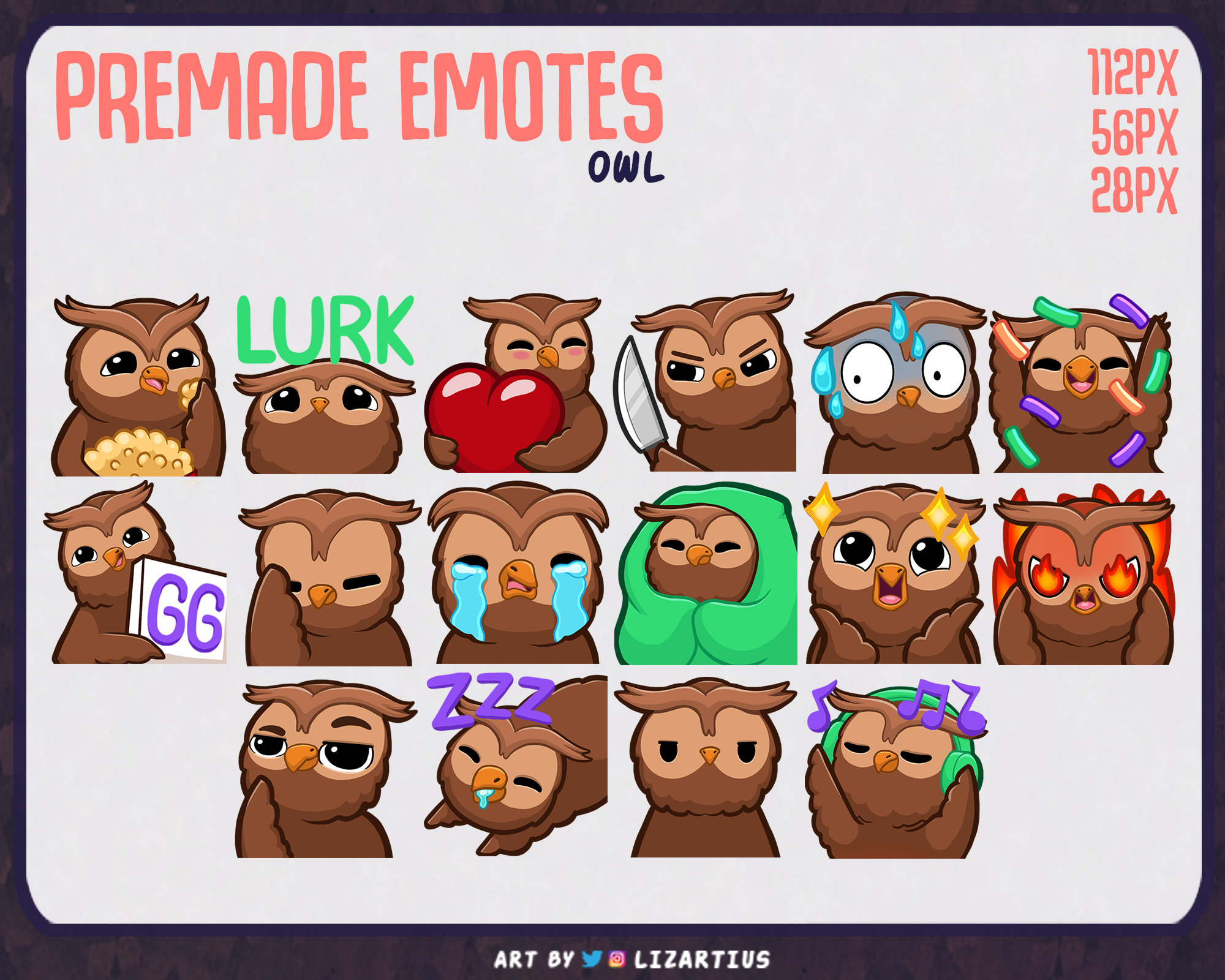Owl pre-made emotes - for Twitch - Youtube - Discord