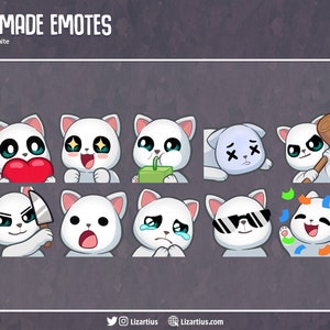 WHITE CAT BUNDLE | 10 premade emotes | Twitch emotes & Discord Emotes | Emote bundle