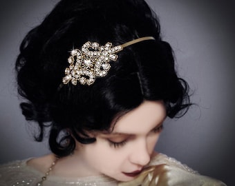 Gatsby Rhinestone 1920s Flapper Bridal Headband - crystal headpiece, hair jewels, silver, gold, wedding bridal accessories