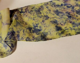 Hand Dyed and Painted Silk Habotai hair band in pale yellow and blue