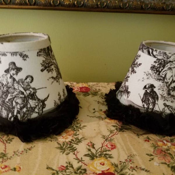 Pair of Black & White Toile French Country Mini Lampshades