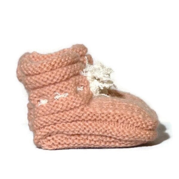 0-3 months pink woolen baby socks, hand knitted wool baby socks