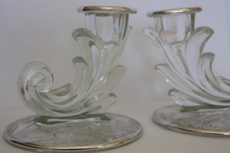 Fostoria Glass Baroque Candlestick Holders with Silver Overlay Etsy