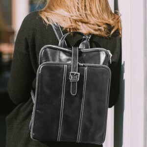 Leather Backpack, Leather Bag, Leather Knapsack, Floto Venezia Knapsack Leather Backpack in Black Full Grain Calfskin Leather 8635BLACK image 1