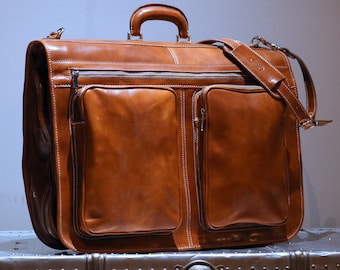 Leather Garment Bag, Leather Travel Bag, Leather Suit Bag, Weekender Bag, Overnight Bag