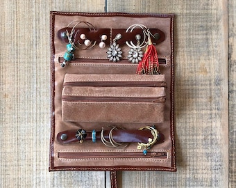 Rollo de joyería de viaje, Rollo de cuero, Regalo de dama de honor, Estuche de joyería de viaje, Organizador, Regalo personalizado, Floto