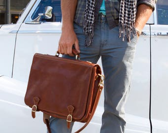 Leather Messenger Bag, Brown Leather Messenger, Mens Leather Briefcase, Laptop Bag, Leather bag, Mens Briefcase (4010BROWN)