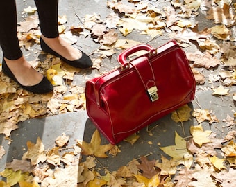 Bolso de piel, bolso de doctor hecho a mano, bolso de mano, bolso de piel para mujer, bolso de hombro de piel, bolso de doctor Floto Ciabatta (60RED)