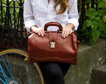 Bolso de piel, bolso de doctor hecho a mano, bolso de mano, bolso de piel para mujer, bolso de hombro de piel, bolso de doctor Floto Ciabatta (60BROWN)