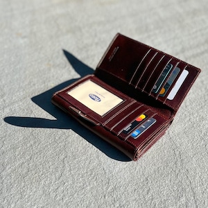 Cartera de mano de cuero, billetera continental, billetera de cuero con broche de presión, billetera de bolsillo para chequera, billetera de cuero Floto (5570BROWN)