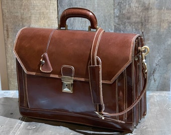Leather Briefcase, Men's Leather Briefcase, Laptop Bag, Leather Bag, Gift for Him, Brown Leather Briefcase, Floto Venezia (68BROWN)