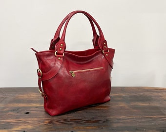 Leather Bag, Handmade Leather Bag, Handbag, Woman Leather Bag, Red Leather Shoulder Bag, Made in Italy Handbag (5579RED)