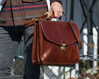 Leder Messenger Bag, Braune Leder Messenger, Aktentasche aus Leder, Laptoptasche, Ledertasche, Aktentasche, Cenzo (4050BROWN)