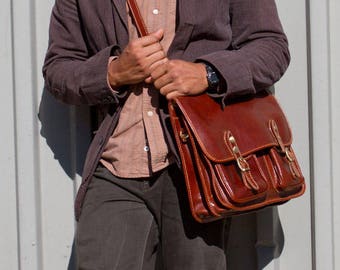 Leather Messenger Bag, Brown Leather Messenger, Mens Leather Briefcase, Laptop Bag, Leather bag, Mens Briefcase (4015BROWN)