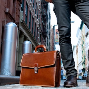 Vecchio Brown Leather Briefcase, Handmade Italian Full Grain Laptop Bag
