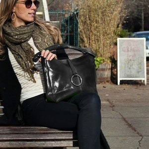 Leather Bag, Leather Handbag, Leather Shoulder Bag, Leather Purse, Black Shoulder Bag, Floto Tavoli 5541BLACK image 1