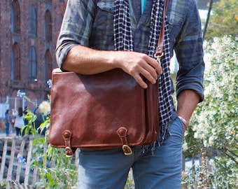 Leather Messenger Bag, Brown Leather Messenger, Mens Leather Briefcase, Laptop Bag, Leather bag, Mens Briefcase (4010BROWN)