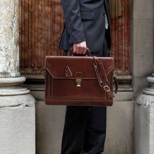 Leather Briefcase, Men&#39;s Leather Briefcase, Laptop Bag, Leather Bag, Gift for Him, Brown Leather Briefcase, Floto Venezia (68BROWN)
