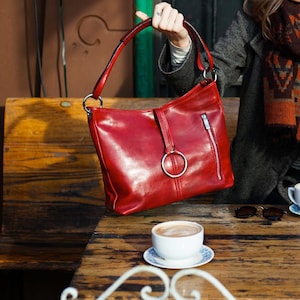 Leather Bag, Leather Handbag,  Leather Shoulder Bag, Leather Purse, Red Shoulder Bag, Floto Tavoli (5541RED)