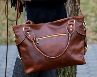Leather Bag, Handmade Leather Bag, Handbag, Woman Leather Bag, Leather Shoulder Bag, Made in Italy Handbag (5579BROWN)