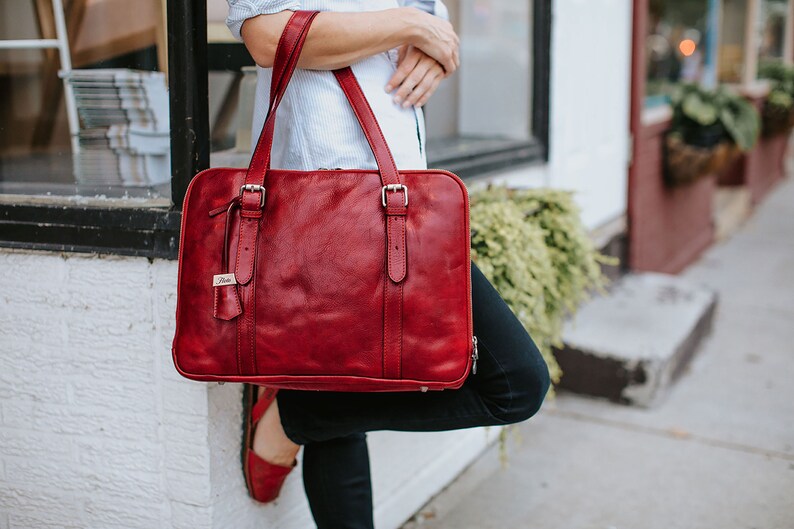 Women's Leather Briefcase Messenger Bag Leather Bag Etsy