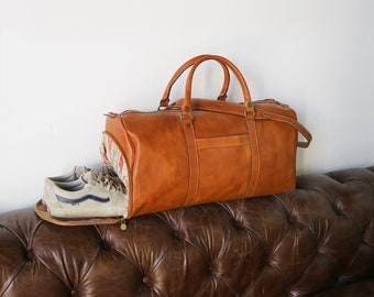 Leather Weekender Bag, Leather Travel Bag with Shoe Compartment, Weekender Bag, Carryon Bag, Leather Duffle Bag