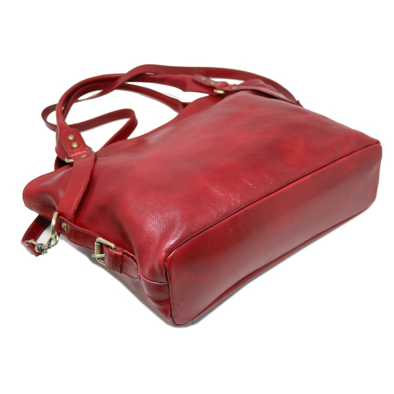 Leather Bag, Handmade Leather Bag, Handbag, Woman Leather Bag, Red Leather Shoulder Bag, Made in Italy Handbag 5579RED image 8