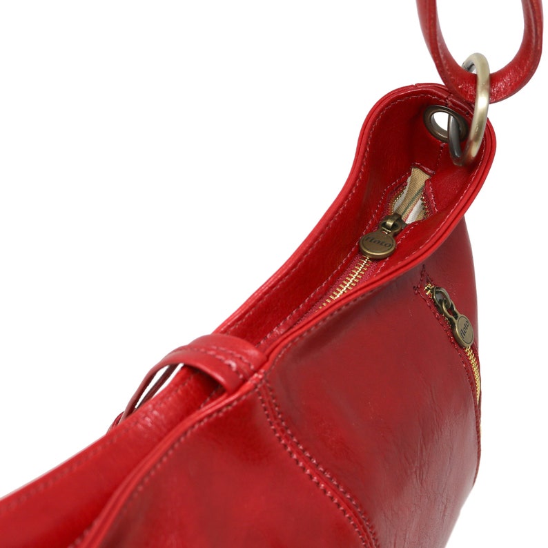 Leather Bag, Leather Handbag, Leather Shoulder Bag, Leather Purse, Red Shoulder Bag, Floto Tavoli 5541RED image 9