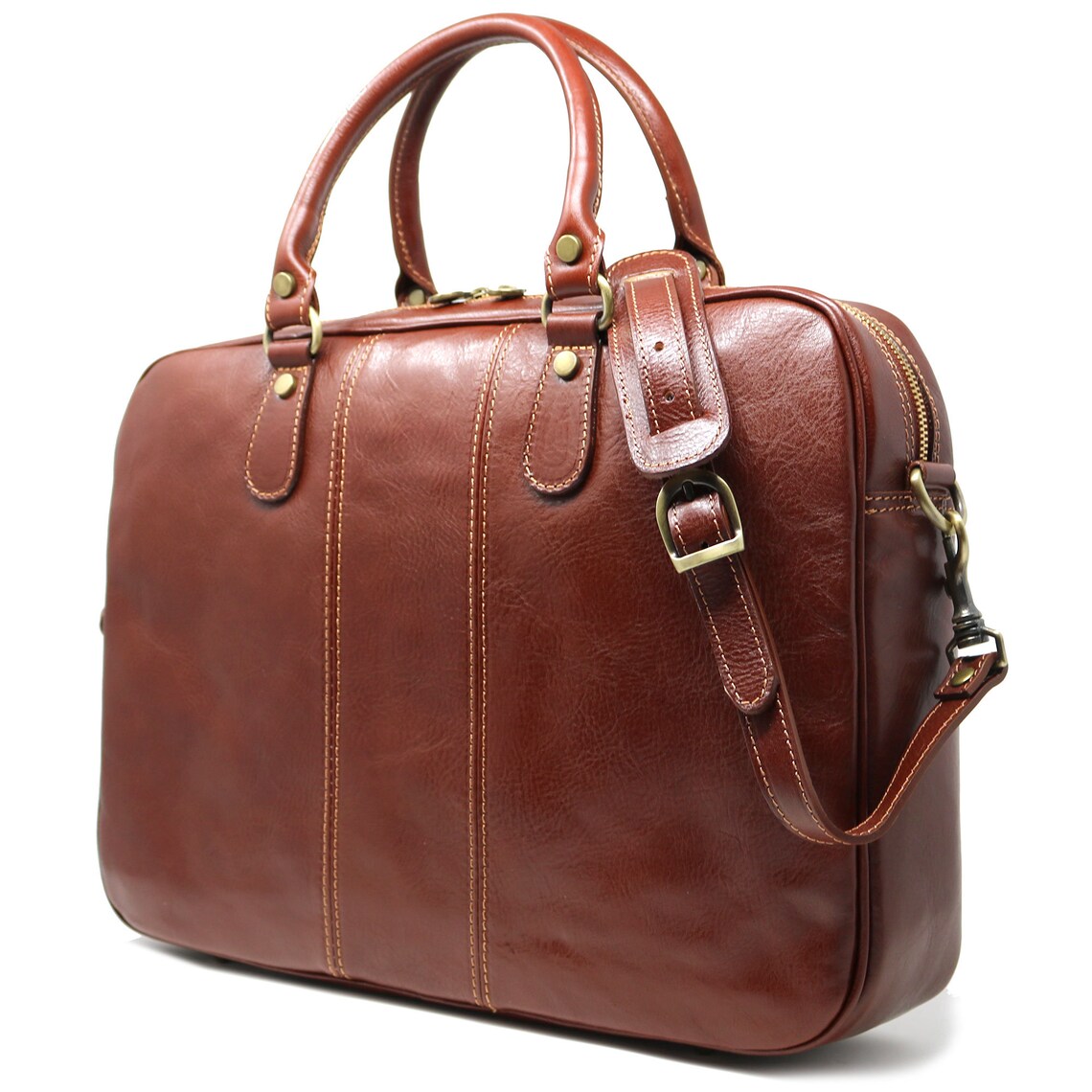 Leather Briefcase Men's Slim Briefcase Laptop Bag Etsy