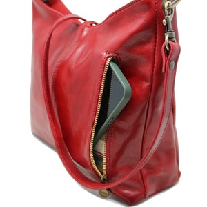 Leather Bag, Leather Handbag, Leather Shoulder Bag, Leather Purse, Red Shoulder Bag, Floto Tavoli 5541RED image 6