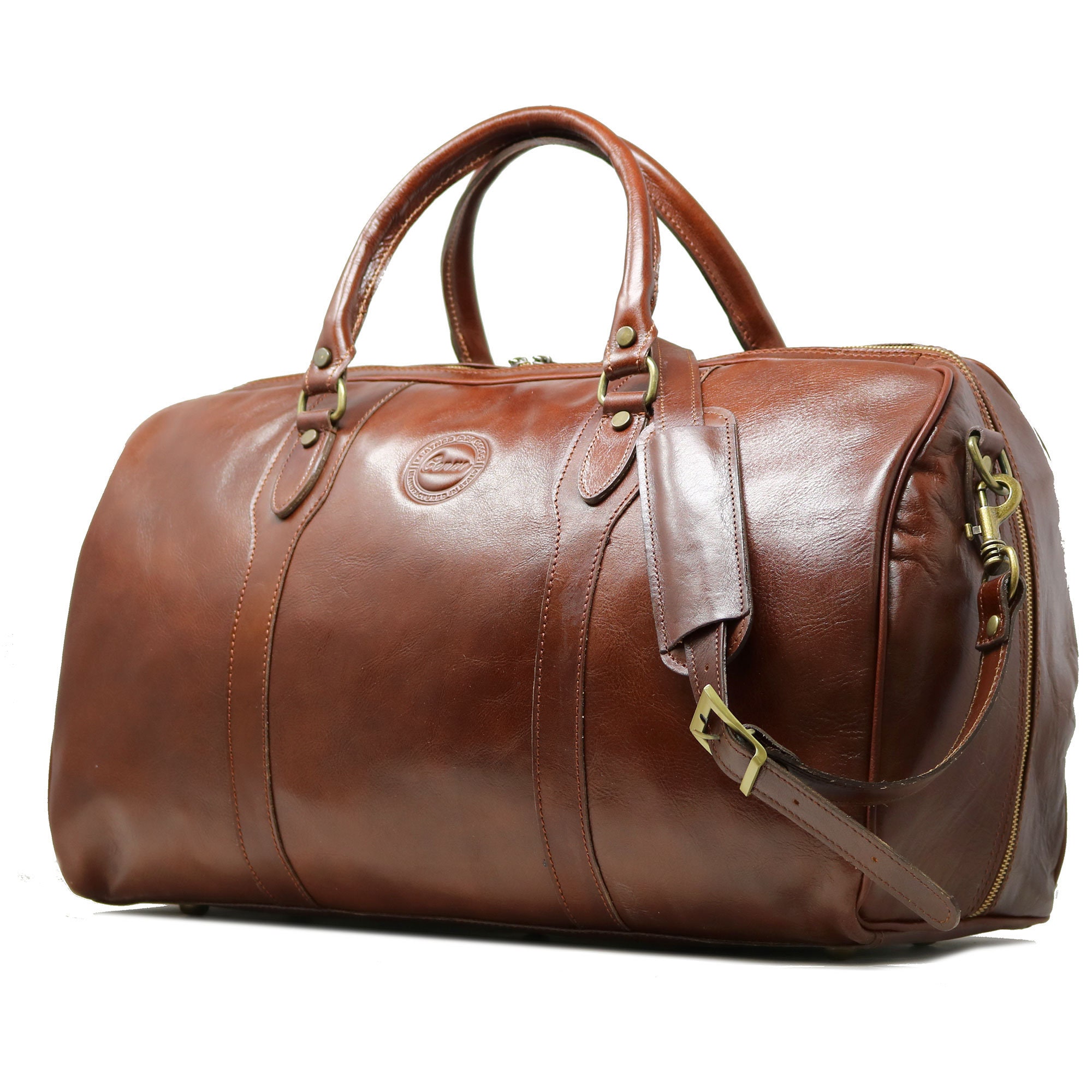 Cenzo Leather Duffle Bag, Italian Calfskin Weekender, Carry-on