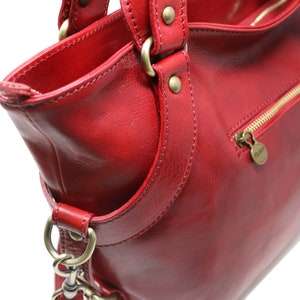 Leather Bag, Handmade Leather Bag, Handbag, Woman Leather Bag, Red Leather Shoulder Bag, Made in Italy Handbag 5579RED image 6