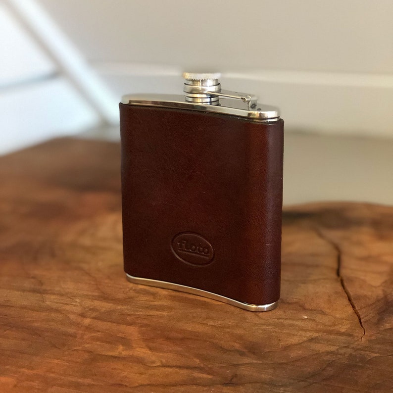 Floto Italian Leather Flask Handmade with 18-8 Food Grade Stainless Steel and Hand Stained Calfskin