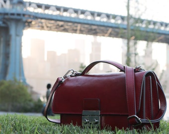 Leather Satchel Clutch Mini / Full Grain Leather / Floto Milano Mini 0914 Red / Crossbody Strap / Handbag