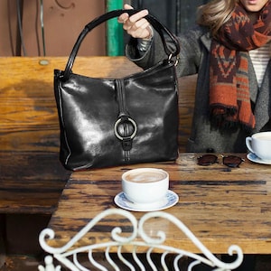 Leather Bag, Leather Handbag,  Leather Shoulder Bag, Leather Purse, Black Shoulder Bag, Floto Tavoli
